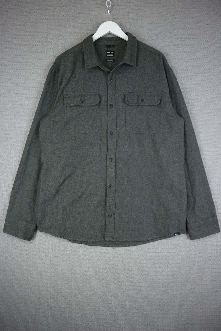 prAna Charcoal Grey Flannel Button Down Shirt Men's XL Standard Fit